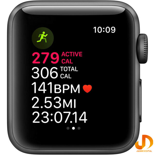 ساعت هوشمند اپل واچ سری 3 38mm Aluminum Case with Black Sport Silicon Band - Image 16