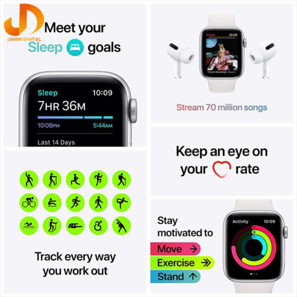 ساعت هوشمند اپل واچ سری SE 2021 مدل 44mm Aluminum Case with Sport silicone Band - Image 5
