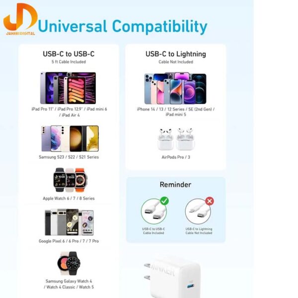 شارژر دیواری ۲۰ وات انکر مدل Anker Select Charger 20W A2347L21 دوپین (گارانتی 24 ماهه جانبی همراه) - Image 6