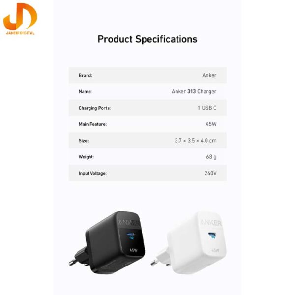 شارژر دیواری انکر سری 313 با توان 45 وات مدل ANKER 313 Ace 2 A2643 (گارانتی 24 ماهه جانبی همراه) 3 پین - Image 6